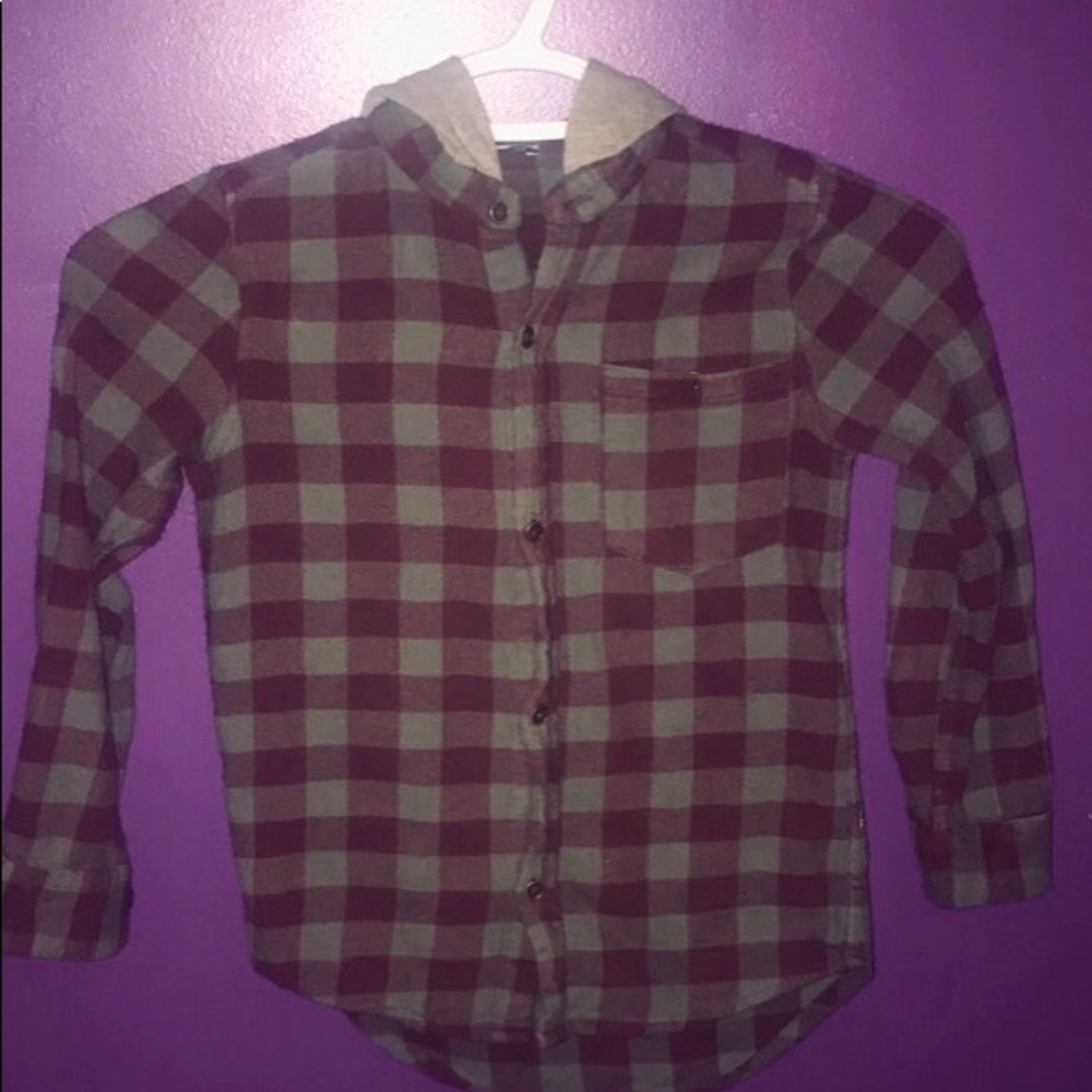 DEX Plum & Grey Junior Boys' Hooded Flannel Shirt